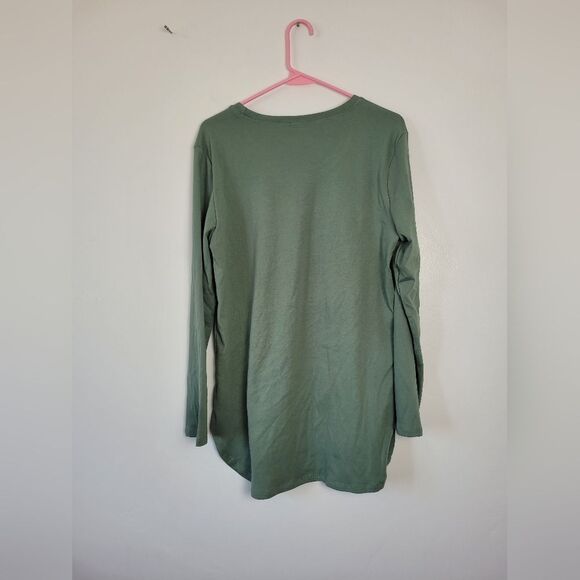 Herou Sage Green Slub Tee Tunic Round Hem Soft Casual Lounge Basic Neutral L - Picture 4 of 7